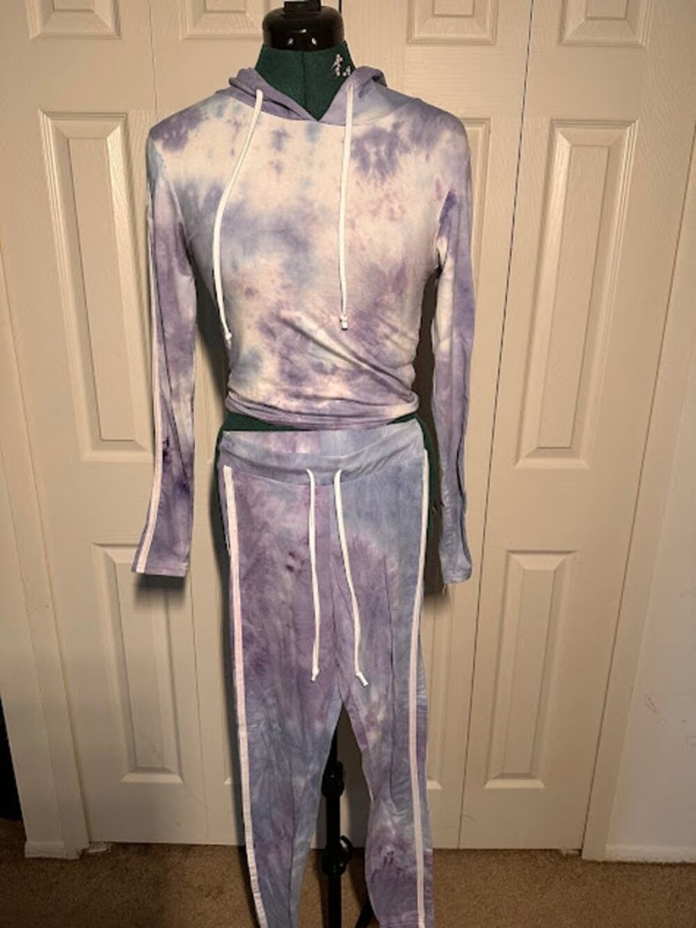 Women's Purple Tie Dye Two Piece Hooded Top Longue Set
